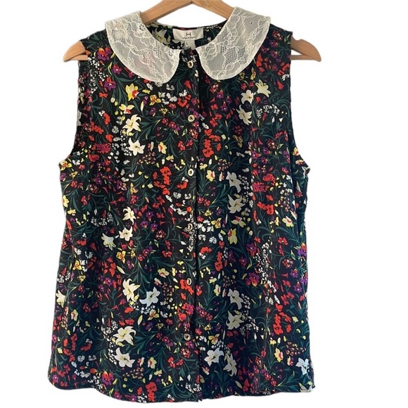 H Halston Lace Collar Sleeveless‎ Blouse - Picture 1 of 6
